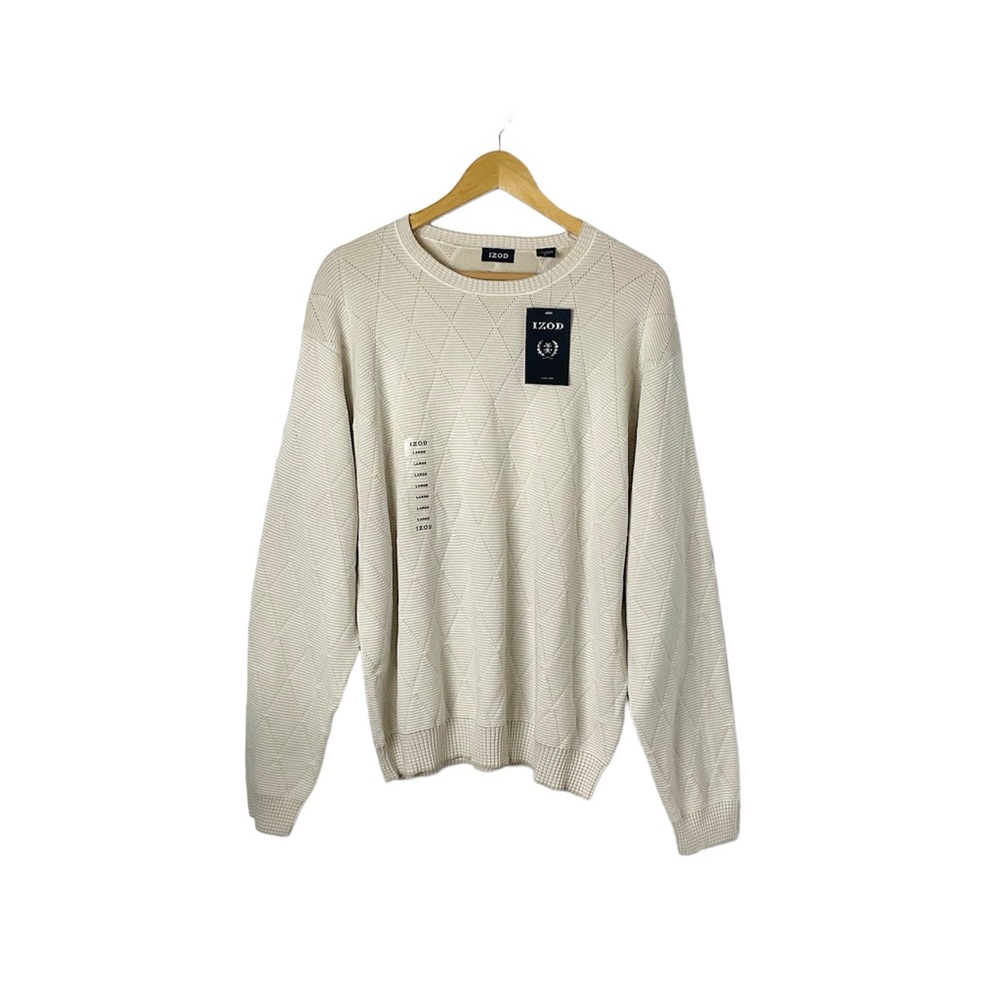 Izod Crew Neck‎ Diamond Knit Pull Over Sweater Size Large Tan